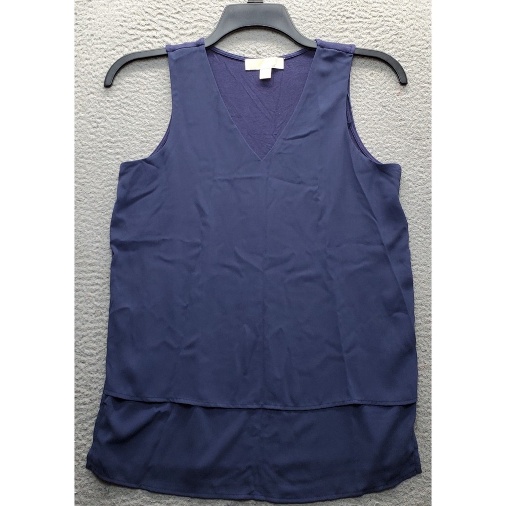 Michael Kors Tank Top Womens Small Navy Sleeveless Layered Hem V-Neck Pullover